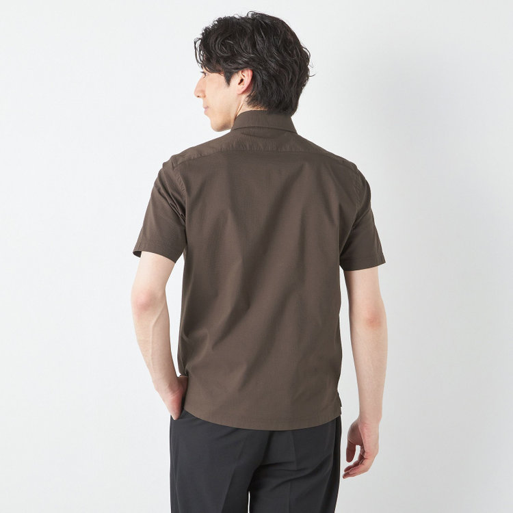 シルバーライン 【発送在庫あり】【RBC/五分袖】カッタウェイビズポロシャツ プルオーバータイプ/ブラウン×シアサッカー/4S コットンブレンド 茶中間