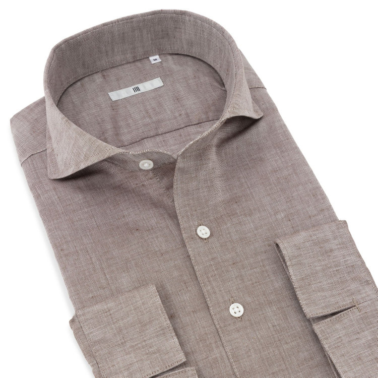 シルバーライン 【SILVER LINE/七分袖】ホリゾンタルワイドカラーワイシャツ/ブラウン 茶中間