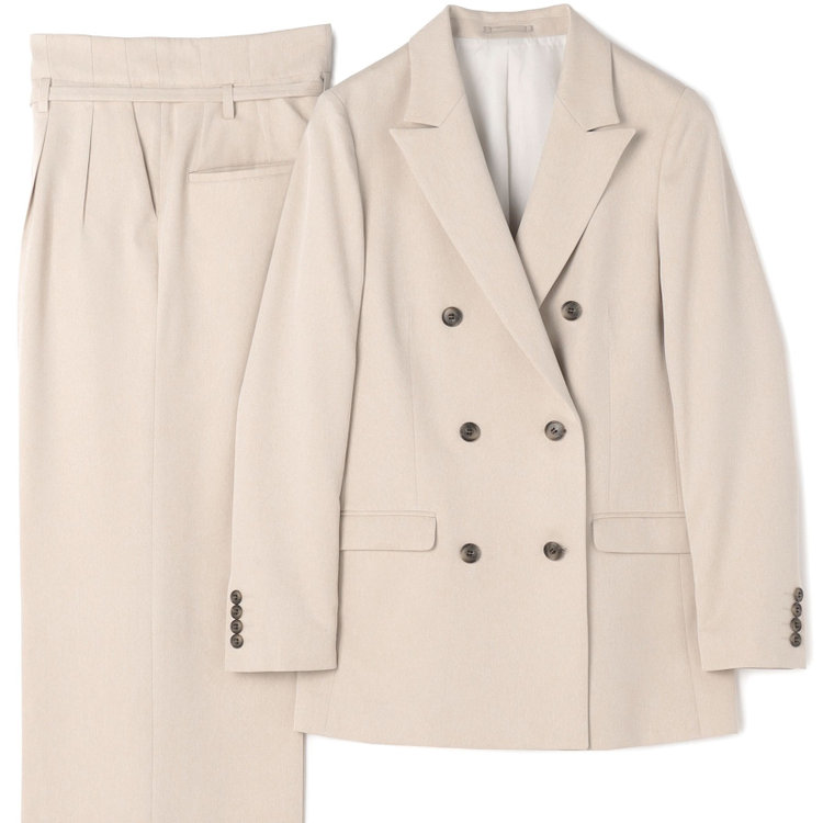 シルバーライン 【SL】【秋冬】6釦2掛けダブルワイドパンツスーツ/ベージュ/ウエスト内側アジャスター/ウォッシャブル/※裾上げ済み仕様 茶淡色