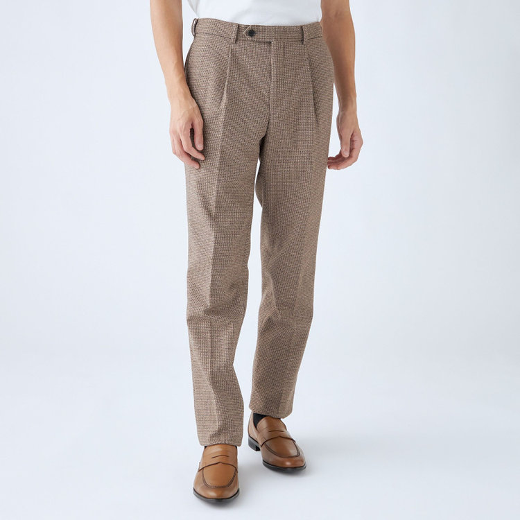 シルバーライン 【RBC】【秋冬】1タックテーパードパンツ/ブラウン×チェック/ウエストムーブ/4S SUSTAINABLE/※裾上げ必要 茶中間