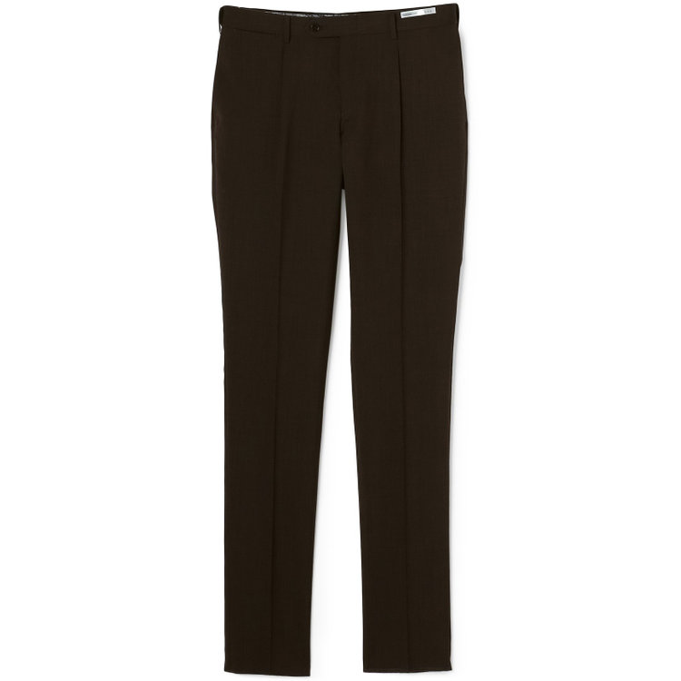 シルバーライン 【CLASSICO TAPERED】【春夏】ウール 1タックテーパードパンツ/ブラウン×ソリッド/ウエストムーブ/ウォッシャブル/※裾上げ必要 茶濃色