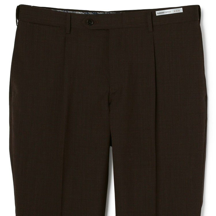 シルバーライン 【CLASSICO TAPERED】【春夏】ウール 1タックテーパードパンツ/ブラウン×ソリッド/ウエストムーブ/ウォッシャブル/※裾上げ必要 茶濃色