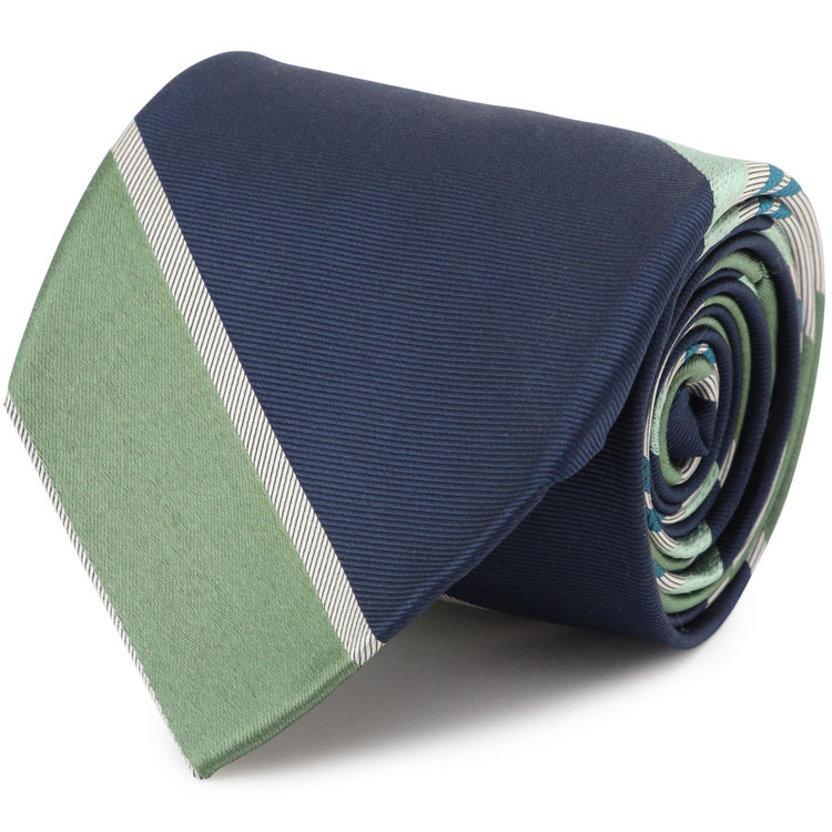 シルバーライン 【SILVER LINE】シルクストライプネクタイ 8.0cm幅/ネイビー×グリーン×グレー その他