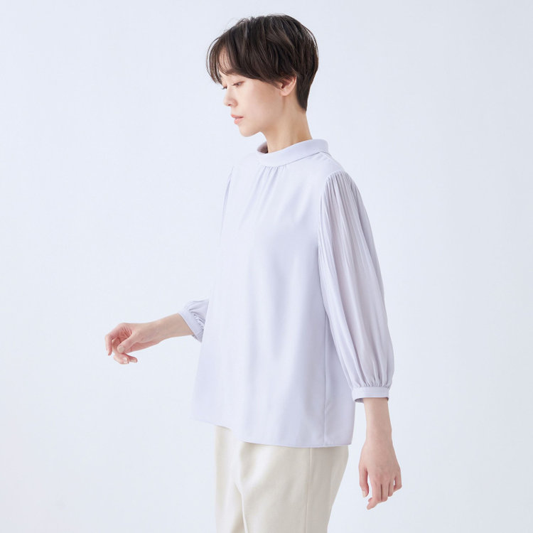 シルバーライン 【SL/7分袖】2WAYロールカラープルオーバー/ラベンダー 青淡色