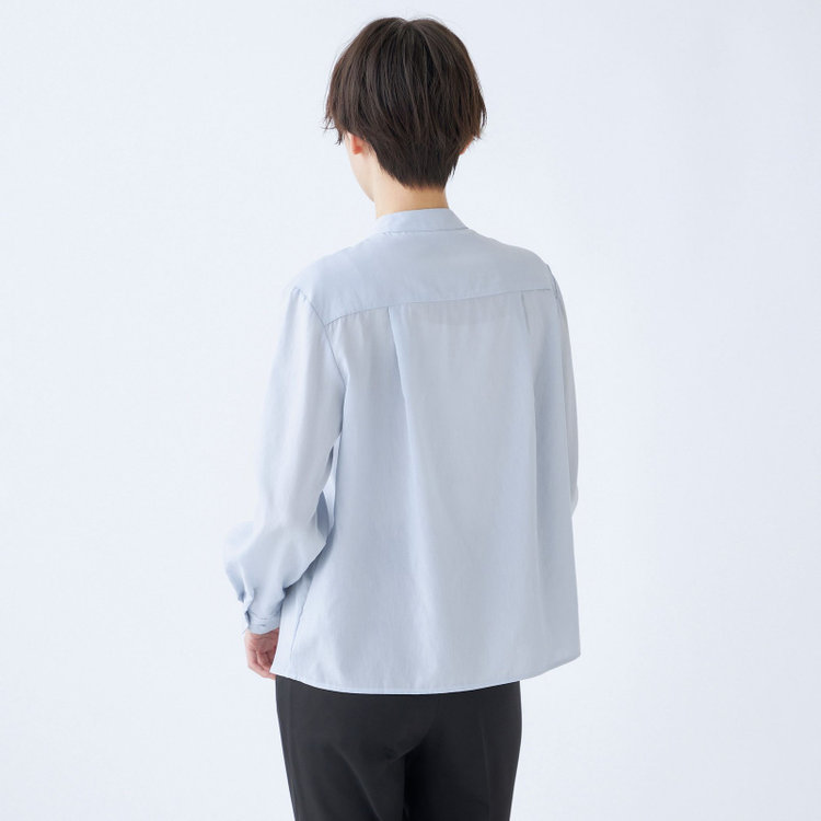 シルバーライン 【発送在庫あり】【SL/長袖】バンドカラーブラウス/比翼仕様/サックス 青淡色