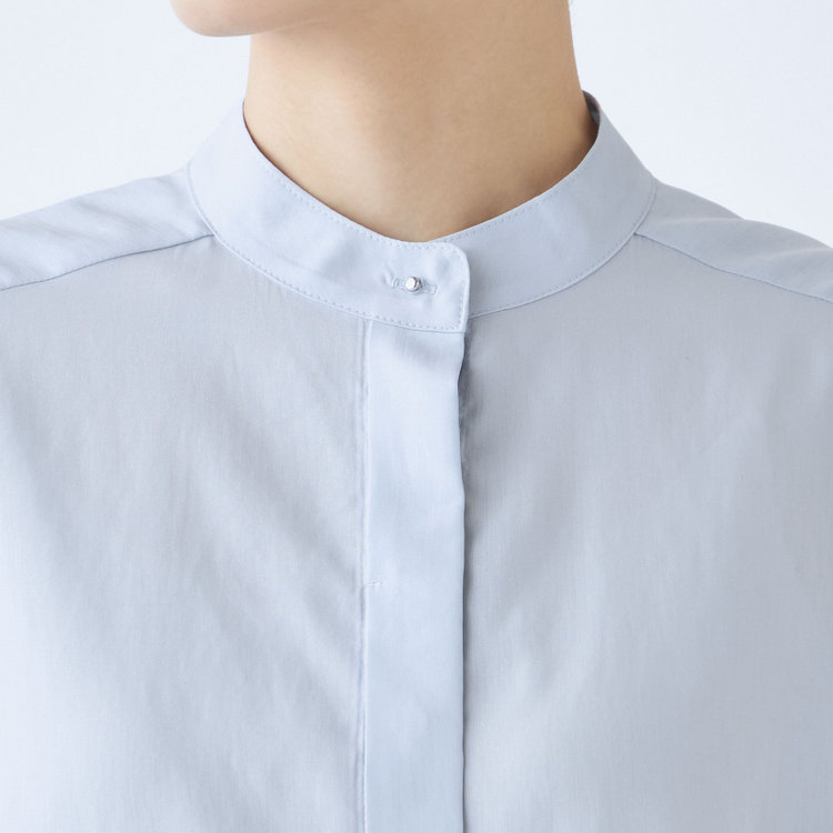 シルバーライン 【発送在庫あり】【SL/長袖】バンドカラーブラウス/比翼仕様/サックス 青淡色