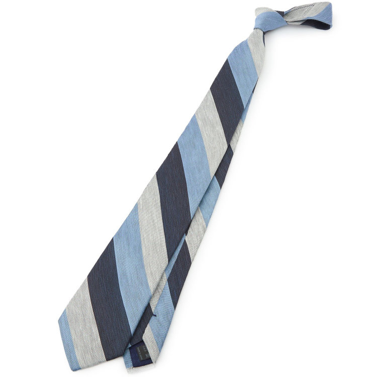 シルバーライン 【SL】リネンシルクストライプネクタイ 8.5cm幅/×ブルー×ネイビー×グレー/ITALIAN FABRICS その他