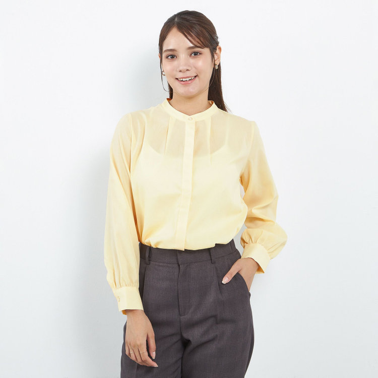 【SL/長袖】バンドカラー比翼仕様/イエロー/「ストレッチ」「通気性」「吸水・速乾」