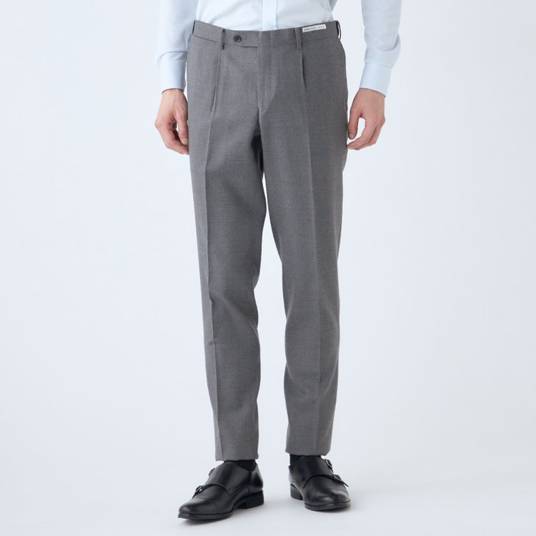シルバーライン 【CLASSICO TAPERED】【秋冬】ウール 1タックテーパードパンツ/グレー×ソリッド/ウエストムーブ/※裾上げ必要 グレー中間