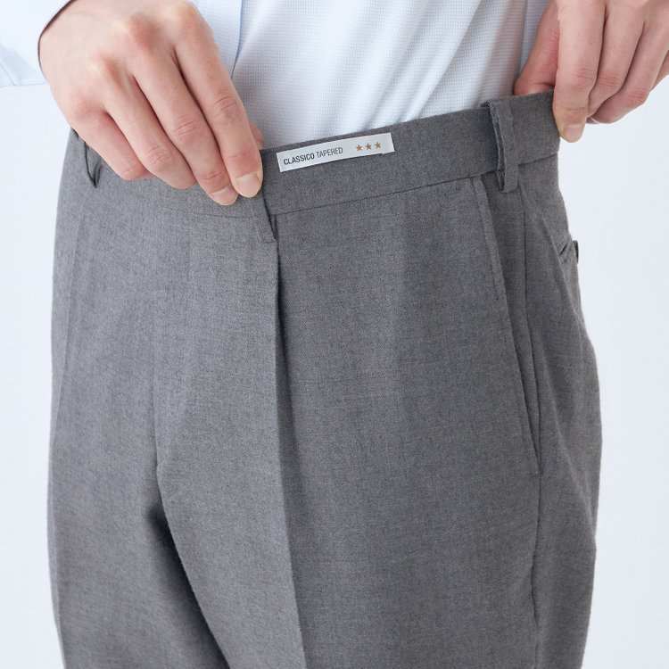シルバーライン 【CLASSICO TAPERED】【秋冬】ウール 1タックテーパードパンツ/グレー×ソリッド/ウエストムーブ/※裾上げ必要 グレー中間