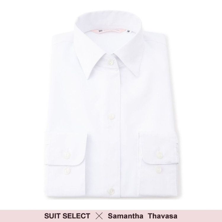 【SUIT SELECT×Samantha Thavasa】【長袖】ワイシャツ レギュラーカラー / ホワイト×ソリッド / 就活 / 透け防止 / 形態安定　