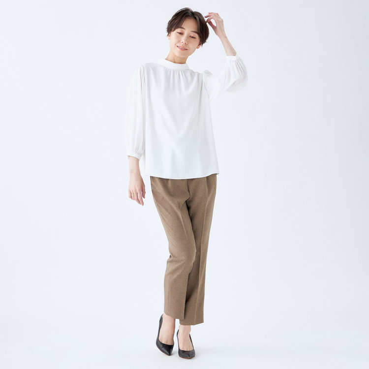 シルバーライン 【SL/7分袖】2WAYロールカラープルオーバー/ホワイト 白