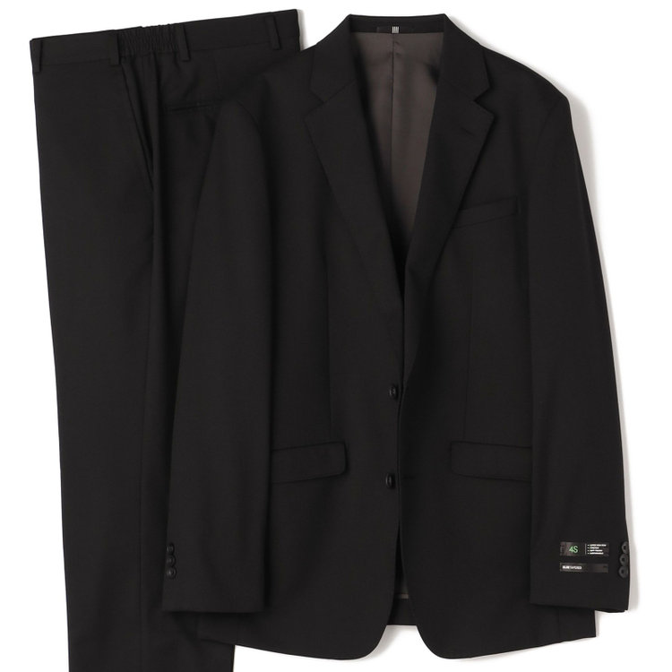 【SLIM TAPERED_2】【年間】2釦シングルスリーピーススーツ 0タック/ブラック/ウエストシャーリング/4S SUSTAINABILITY&ECOLOGY FABRIC/※パンツ裾上げ済仕様