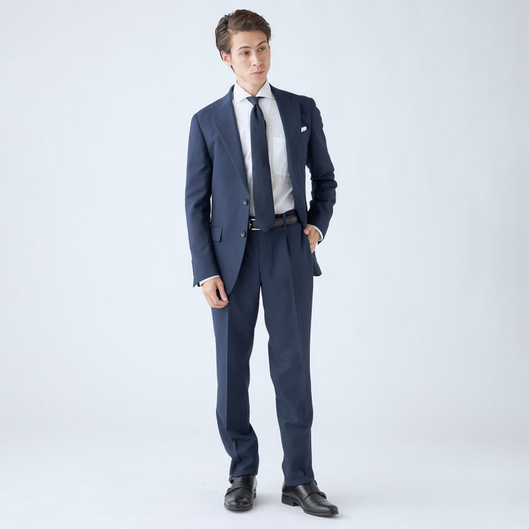 シルバーライン 【CLASSICO TAPERED】【秋冬】スペアパンツ付き/2釦シングルスーツ 1タック/ネイビー×ソリッド/ウォッシャブル/※裾上げ必要 紺中間