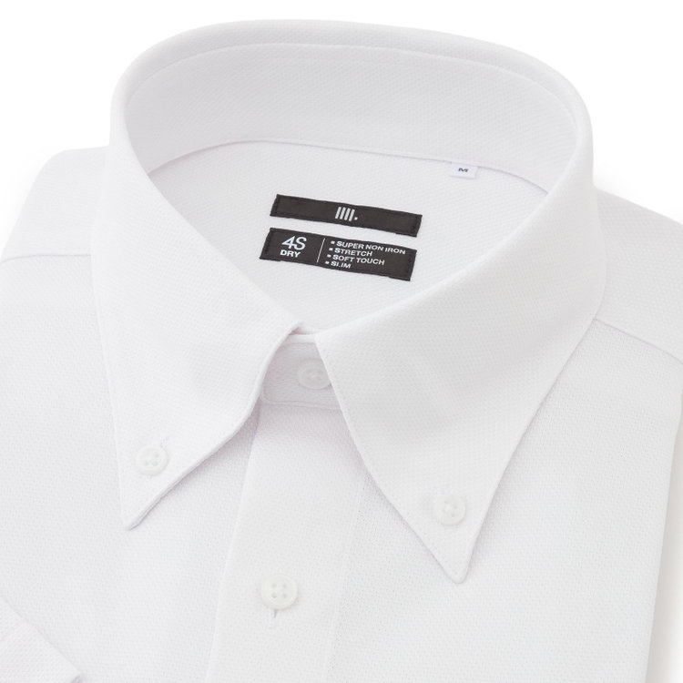 スーツセレクト 【BLACK LINE/半袖】ボタンダウンワイシャツ/ホワイト×ドビー/「4S」「ULTRA DRY」スーパーノンアイロン・ストレッチ・吸水速乾・汗ジミ抑制 白