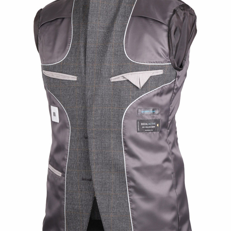 スーツセレクト 【発送在庫あり】【CLASSICO TAPERED】【秋冬】2釦シングルスーツ 1タック/グレー×チェック+ブラウンオーバーペン/REDA ACTIVE/NEW ZEALAND MERINO/SHOWER CLEAN グレー系(灰)