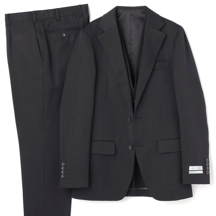 シルバーライン 【CLASSICO TAPERED】【春夏】2釦シングルスリーピーススーツ 1タックテーパードパンツ/ブラック×ウィンドペン/ウエストムーブ/4S SUSTAINABILITY&ECOLOGY FABRIC/※パンツ裾上げ済仕様 黒