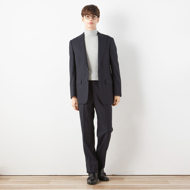 ソノタ 【BLACK LINE】ピークドラペル2釦シングルジャケット/ネイビー×ストライプ/NEW ZEALAND WOOL MIX 紺中間