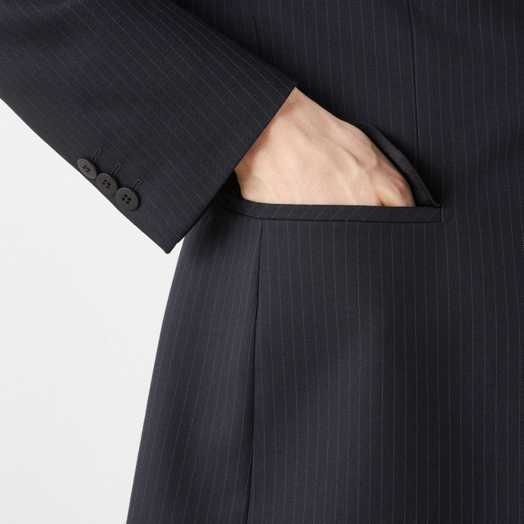 ソノタ 【BLACK LINE】ピークドラペル2釦シングルジャケット/ネイビー×ストライプ/NEW ZEALAND WOOL MIX 紺中間