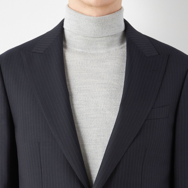 ソノタ 【BLACK LINE】ピークドラペル2釦シングルジャケット/ネイビー×ストライプ/NEW ZEALAND WOOL MIX 紺中間
