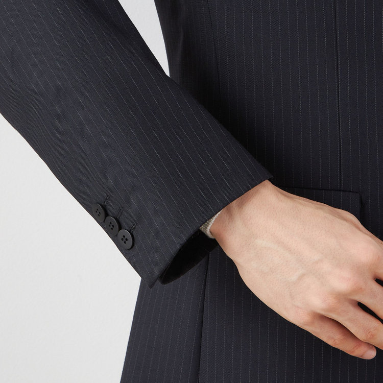 ソノタ 【BLACK LINE】ピークドラペル2釦シングルジャケット/ネイビー×ストライプ/NEW ZEALAND WOOL MIX 紺中間