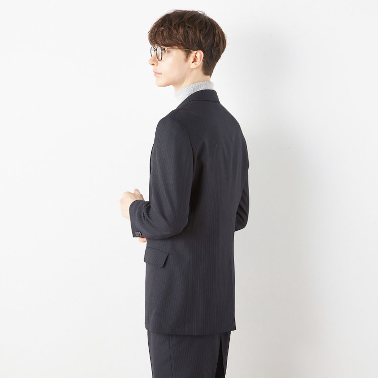 ソノタ 【BLACK LINE】ピークドラペル2釦シングルジャケット/ネイビー×ストライプ/NEW ZEALAND WOOL MIX 紺中間