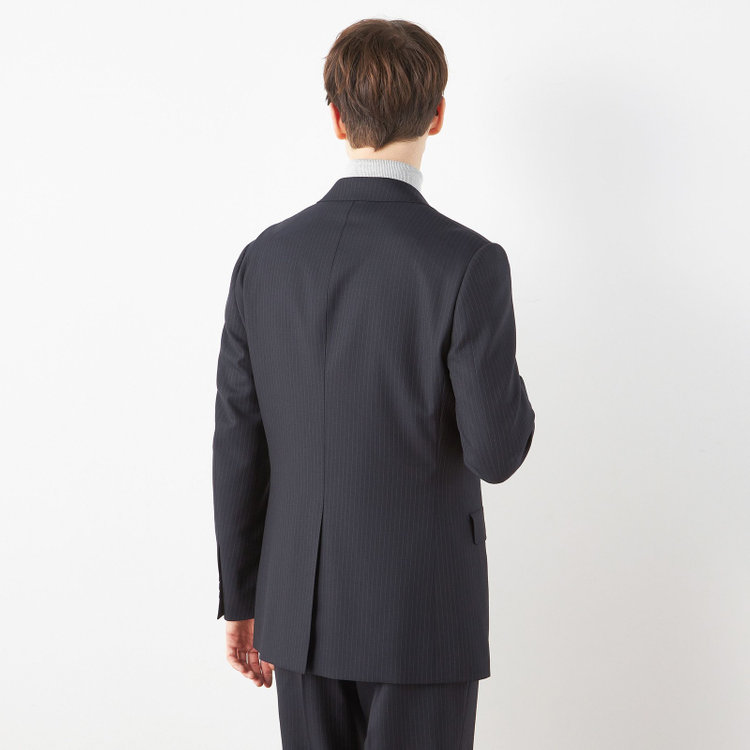 ソノタ 【BLACK LINE】ピークドラペル2釦シングルジャケット/ネイビー×ストライプ/NEW ZEALAND WOOL MIX 紺中間