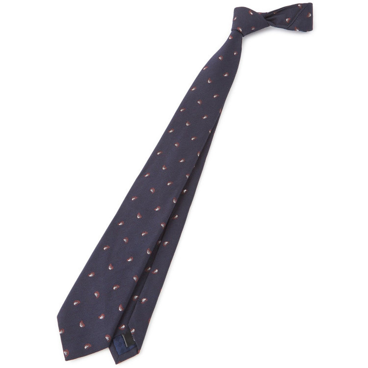 BL】シルクウール小紋ネクタイ 7.5cm幅/ネイビー/ITALIAN