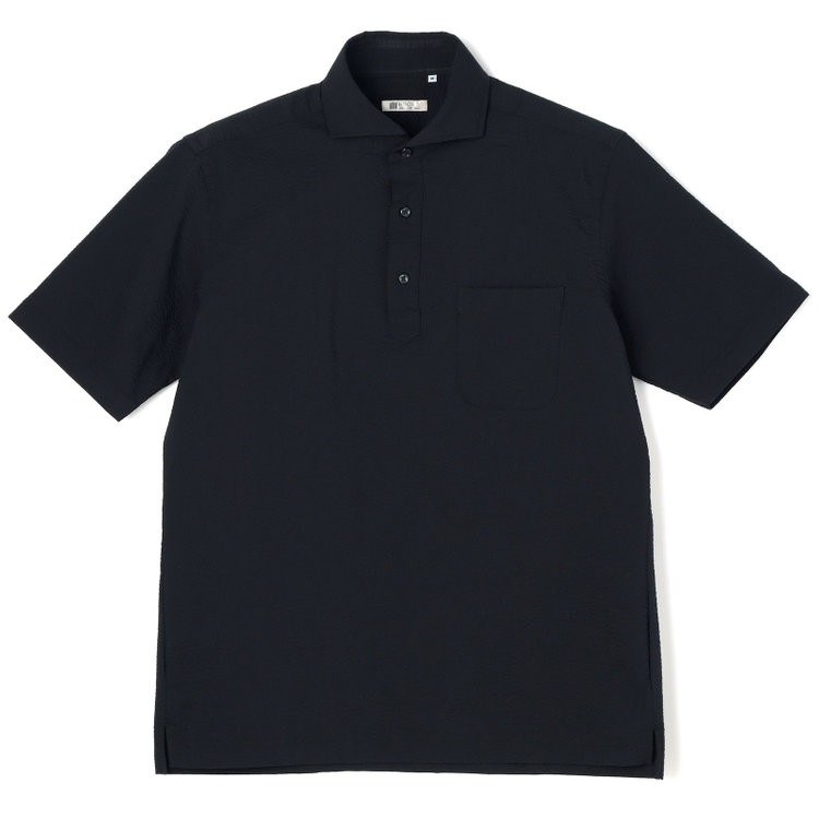 シルバーライン 【RBC/五分袖】カッタウェイビズポロシャツ プルオーバータイプ/ブラック×シアサッカー/4S コットンブレンド 黒