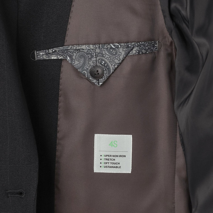 シルバーライン 【CLASSICO TAPERED】【春夏】2釦シングルスリーピーススーツ 1タックテーパードパンツ/ブラック×ウィンドペン/ウエストムーブ/4S SUSTAINABILITY&ECOLOGY FABRIC/※パンツ裾上げ済仕様 黒
