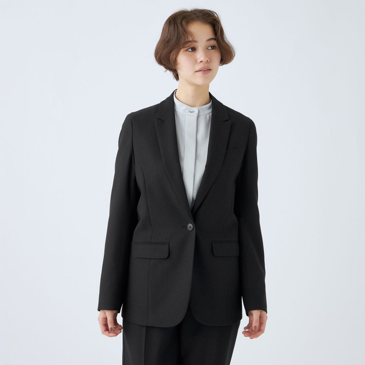 シルバーライン 【SL】【秋冬】1釦シングルパンツスーツ/ブラック×ドビー/パンツウエストシャーリング/ウォッシャブル/※パンツ裾上げ済仕様 黒