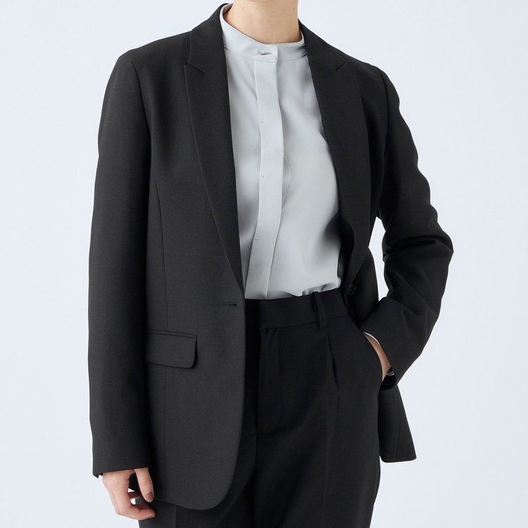 シルバーライン 【SL】【秋冬】1釦シングルパンツスーツ/ブラック×ドビー/パンツウエストシャーリング/ウォッシャブル/※パンツ裾上げ済仕様 黒