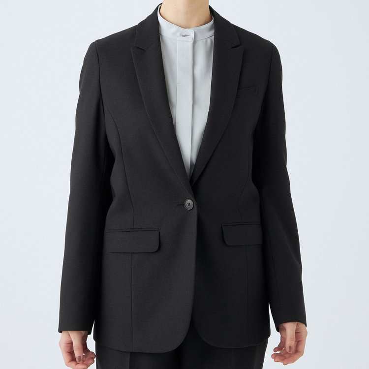 シルバーライン 【SL】【秋冬】1釦シングルパンツスーツ/ブラック×ドビー/パンツウエストシャーリング/ウォッシャブル/※パンツ裾上げ済仕様 黒