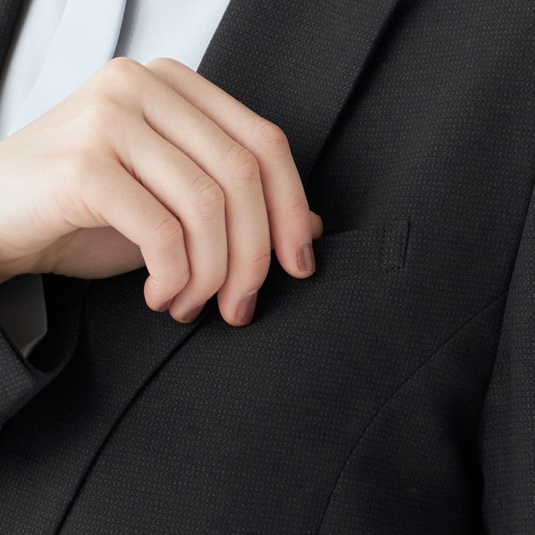 シルバーライン 【SL】【秋冬】1釦シングルパンツスーツ/ブラック×ドビー/パンツウエストシャーリング/ウォッシャブル/※パンツ裾上げ済仕様 黒