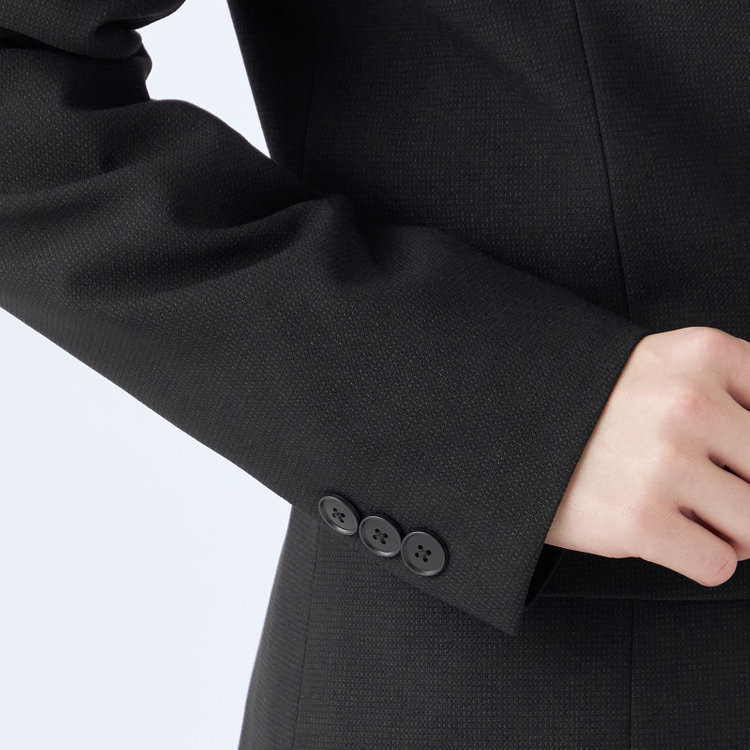 シルバーライン 【SL】【秋冬】1釦シングルパンツスーツ/ブラック×ドビー/パンツウエストシャーリング/ウォッシャブル/※パンツ裾上げ済仕様 黒