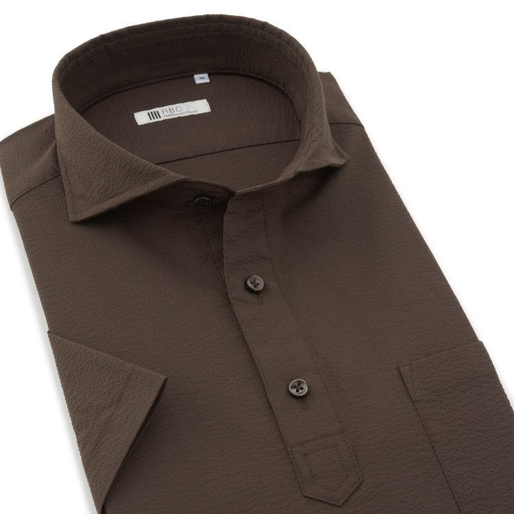 シルバーライン 【発送在庫あり】【RBC/五分袖】カッタウェイビズポロシャツ プルオーバータイプ/ブラウン×シアサッカー/4S コットンブレンド 茶中間