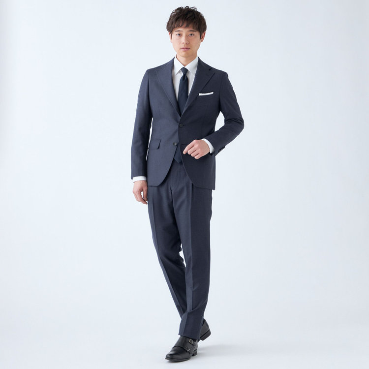 シルバーライン 【CLASSICO TAPERED】【秋冬】3釦段返りシングルスーツ 2タック/ネイビー/ウエストムーブ/MARZOTTO/※裾上げ必要 紺中間