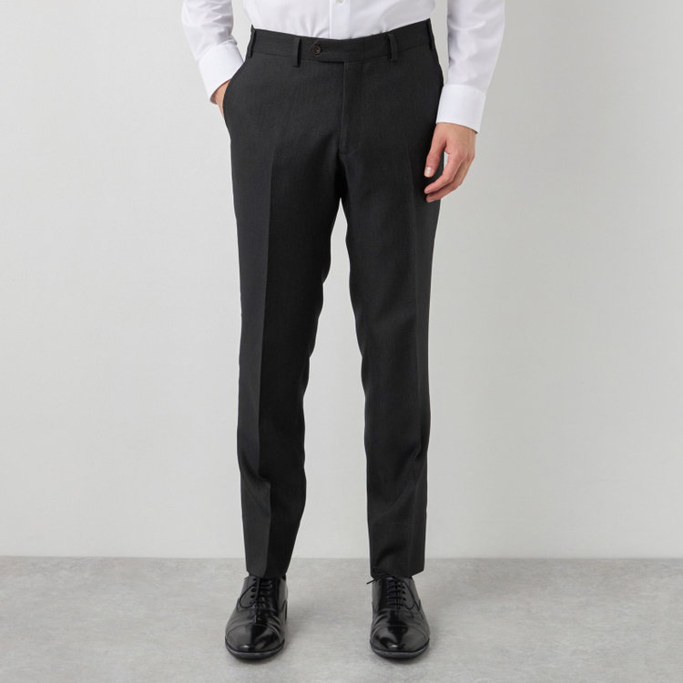 ブラックライン 【SLIM TAPERED】【年間】 2釦シングルスリーピーススーツ 0タック/ ダークブラウン×デジタルデニム  /ウエストシャーリング/ 4S TAKE OUT SUITS / ※パンツ裾上げ済仕様 緑濃色