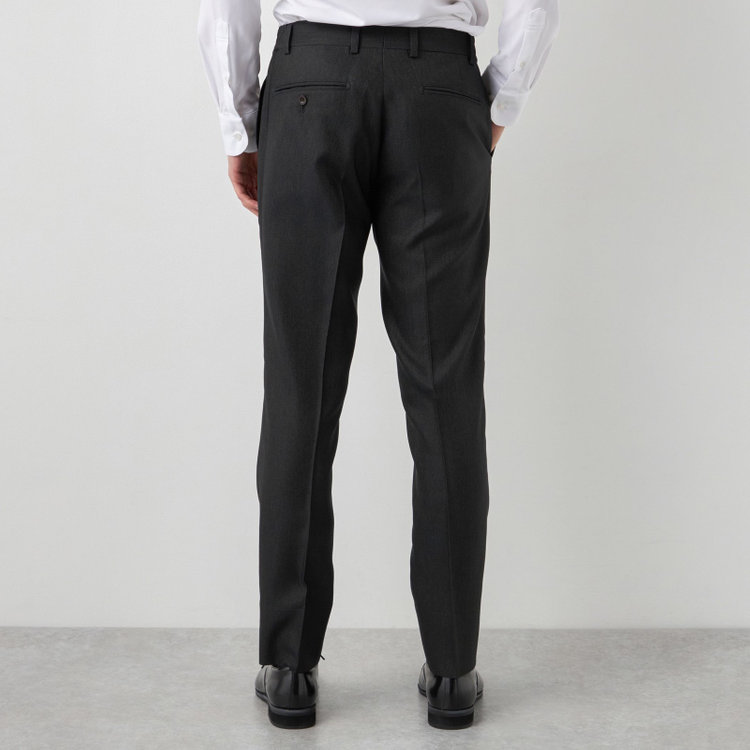 ブラックライン 【SLIM TAPERED】【年間】 2釦シングルスリーピーススーツ 0タック/ ダークブラウン×デジタルデニム  /ウエストシャーリング/ 4S TAKE OUT SUITS / ※パンツ裾上げ済仕様 緑濃色