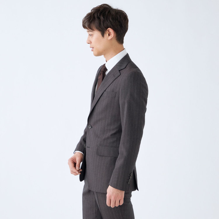 シルバーライン 【CLASSICO TAPERED】【秋冬】2釦シングルスーツ 1タック/ブラウン×ストライプ/REDA ACTIVE/NEW ZEALAND MERINO/SHOWER CLEAN/※裾上げ必要 茶濃色