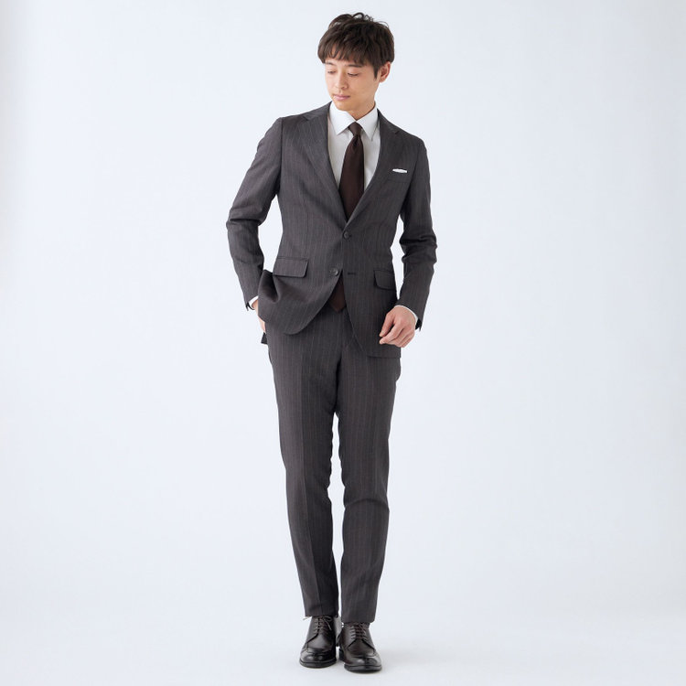 シルバーライン 【CLASSICO TAPERED】【秋冬】2釦シングルスーツ 1タック/ブラウン×ストライプ/REDA ACTIVE/NEW ZEALAND MERINO/SHOWER CLEAN/※裾上げ必要 茶濃色