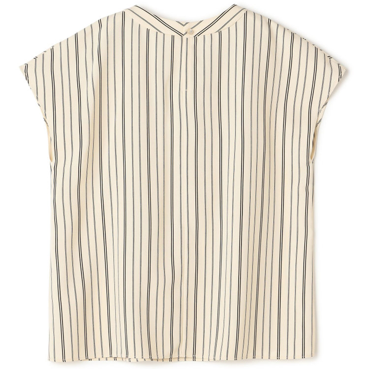 シルバーライン 【SILVER LINE/半袖】2WAYチャーム＆ボウタイプルオーバー/ベージュ×ブラックストライプ/「ウォッシャブル」「2WAYストレッチ」「UV加工」「接触冷感」 茶淡色