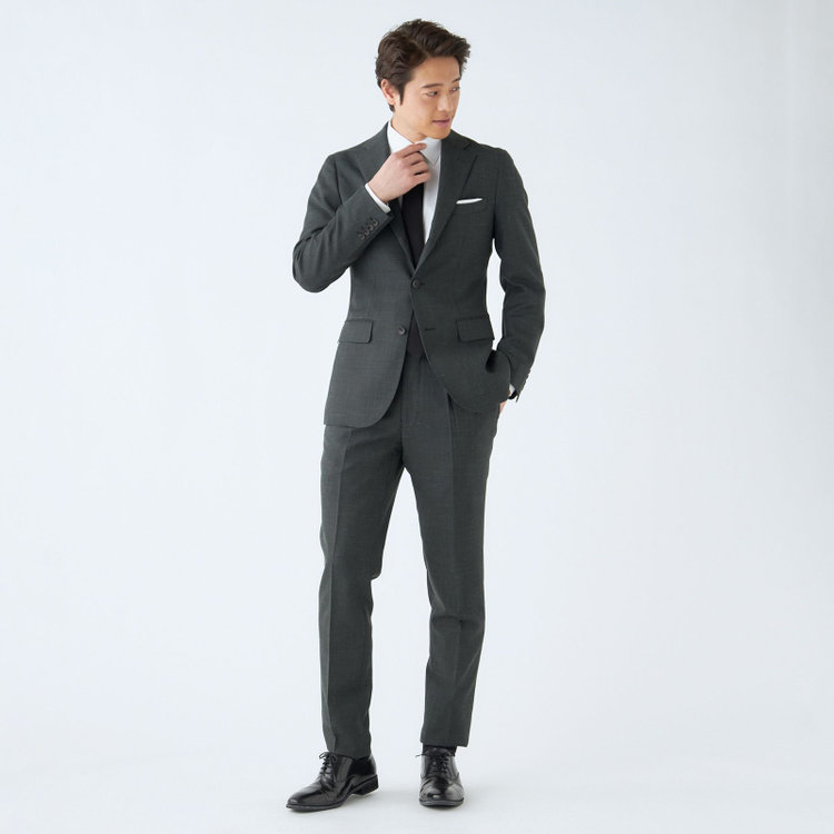 シルバーライン 【CLASSICO TAPERED】【春夏】3釦段返りシングルスーツ 2タック/カーキ/ウエストムーブ仕様/NEW ZEALAND WOOL MIX/※パンツ裾直し必要 緑濃色