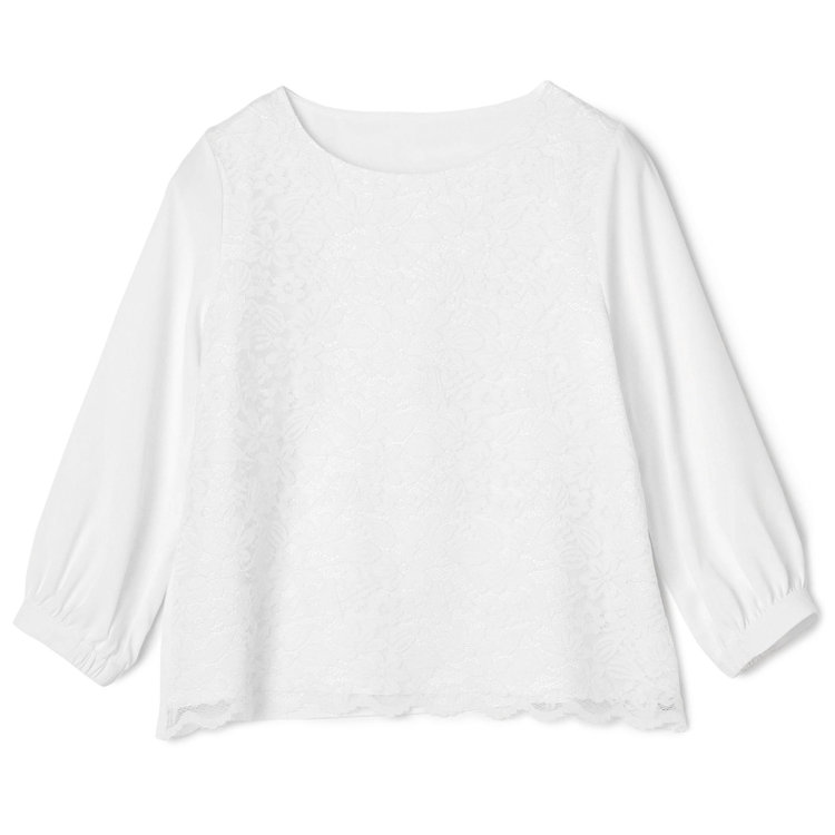 シルバーライン 【SL/7分袖】フロントレースプルオーバー/ホワイト 白