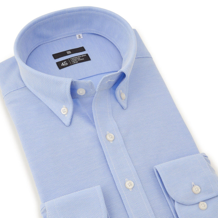 ブラックライン 【BLACK LINE】ボタンダウンワイシャツ/ブルー×ドビー/「4S」スーパーノンアイロン・ストレッチ 青中間