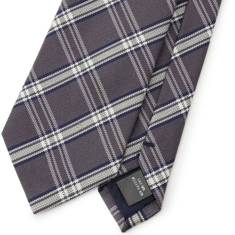 ブラックライン 【BLACK LINE】シルクブレンドチェックネクタイ 7.5cm幅/グレー その他