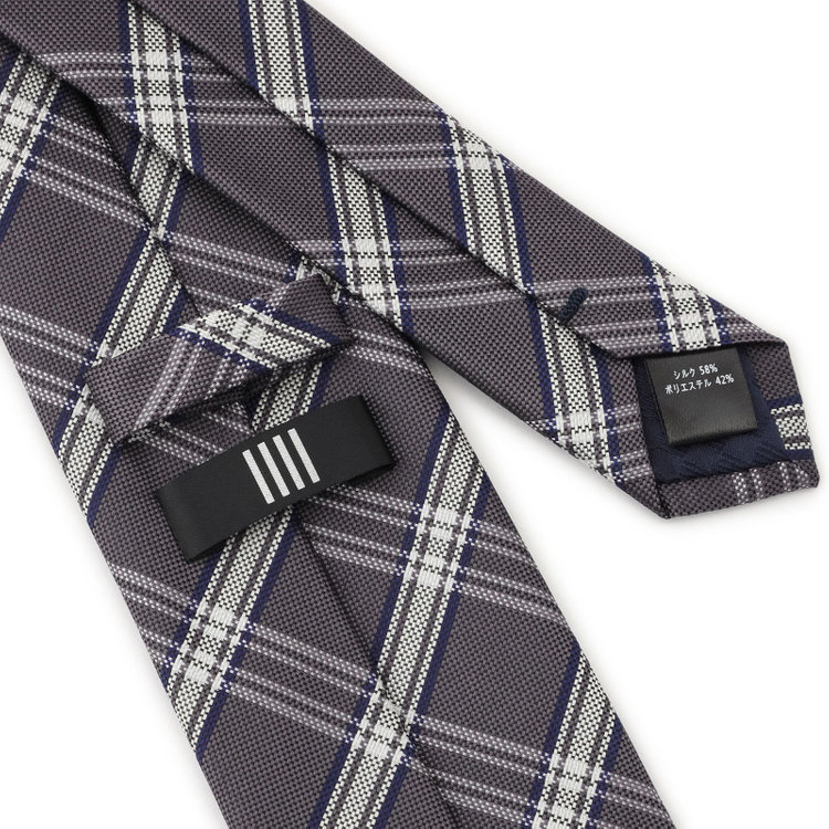 ブラックライン 【BLACK LINE】シルクブレンドチェックネクタイ 7.5cm幅/グレー その他