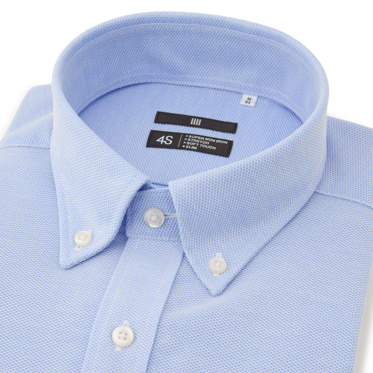 ブラックライン 【BLACK LINE】ボタンダウンワイシャツ/ブルー×ドビー/「4S」スーパーノンアイロン・ストレッチ 青中間
