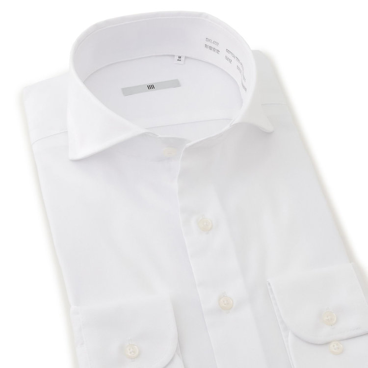 シルバーライン 【SILVER LINE】【形態安定】ホリゾンタルワイドカラーワイシャツ/ホワイト 白