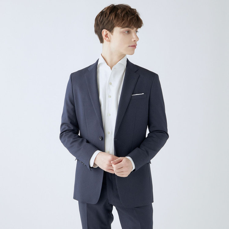 ブラックライン 【SLIM TAPERED_2】【年間】2釦シングルスーツ 0タック/ネイビー/ウエストシャーリング/4S/※パンツ裾上げ済仕様 紺濃色